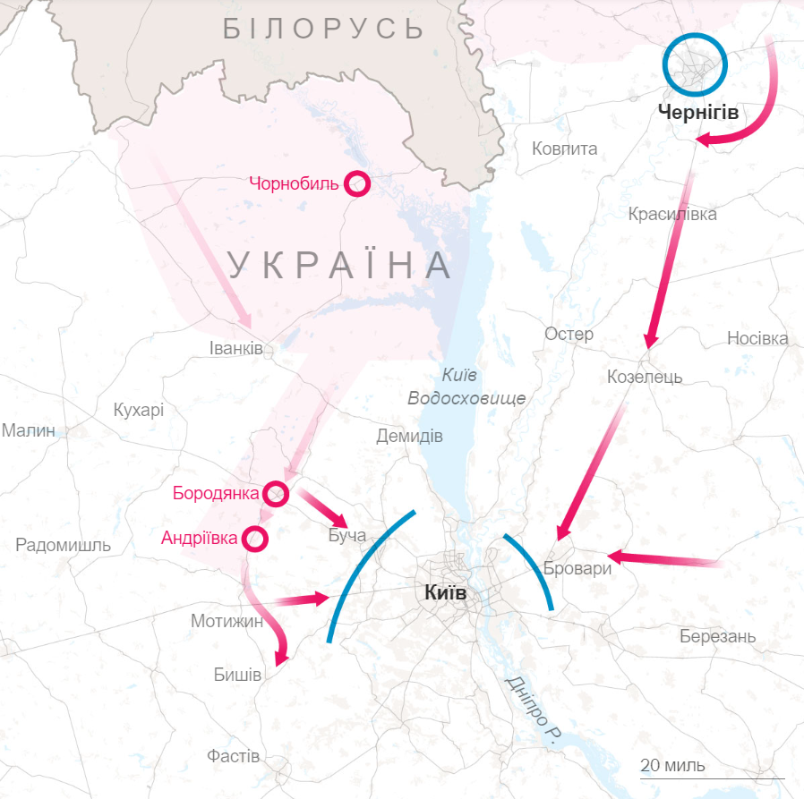 Примітка: окуповані території вказано станом на 16:00 за східним часом 10 березня